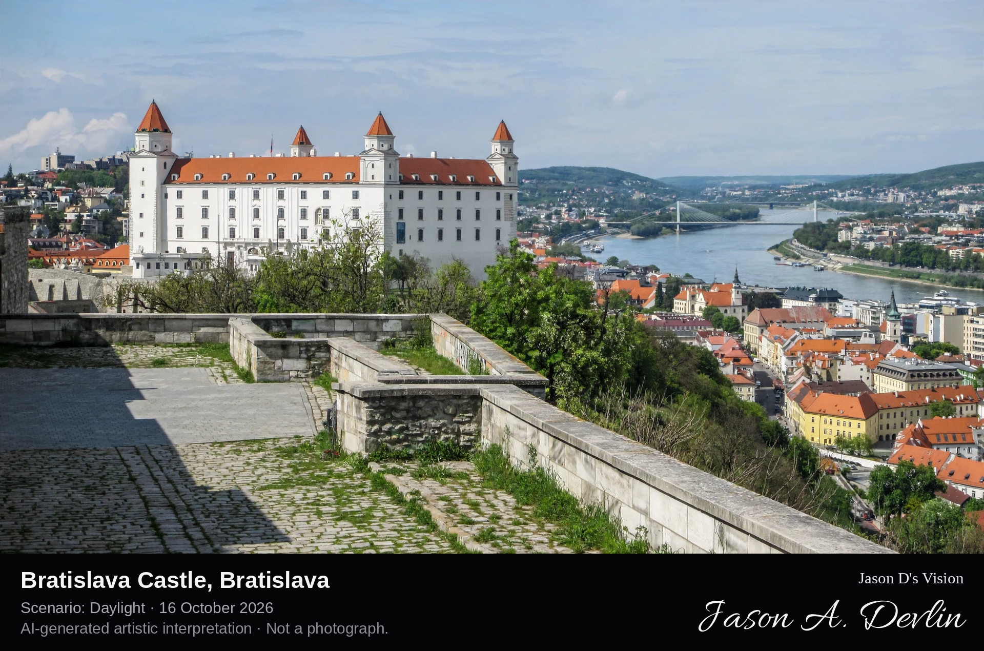 AI-generated artistic interpretation of Bratislava Castle, Bratislava, Slovakia.
