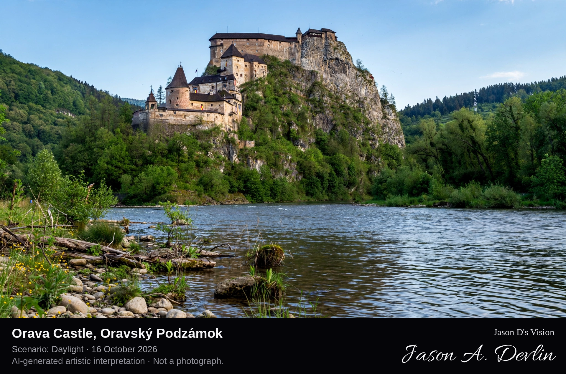 AI-generated artistic interpretation of Orava Castle, Oravský Podzámok, Slovakia.