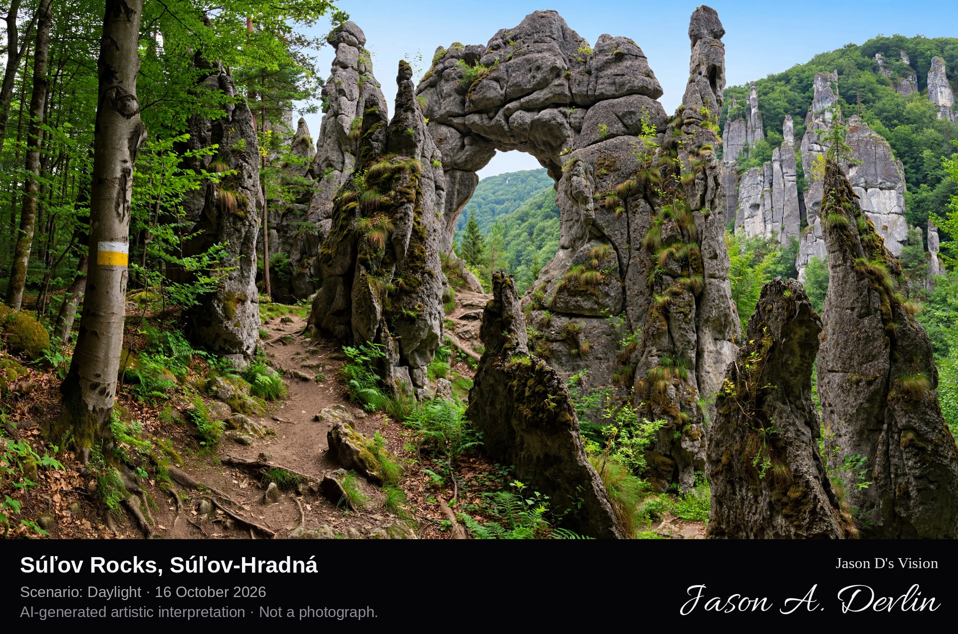 AI-generated artistic interpretation of Súľov Rocks, Súľov-Hradná, Slovakia.