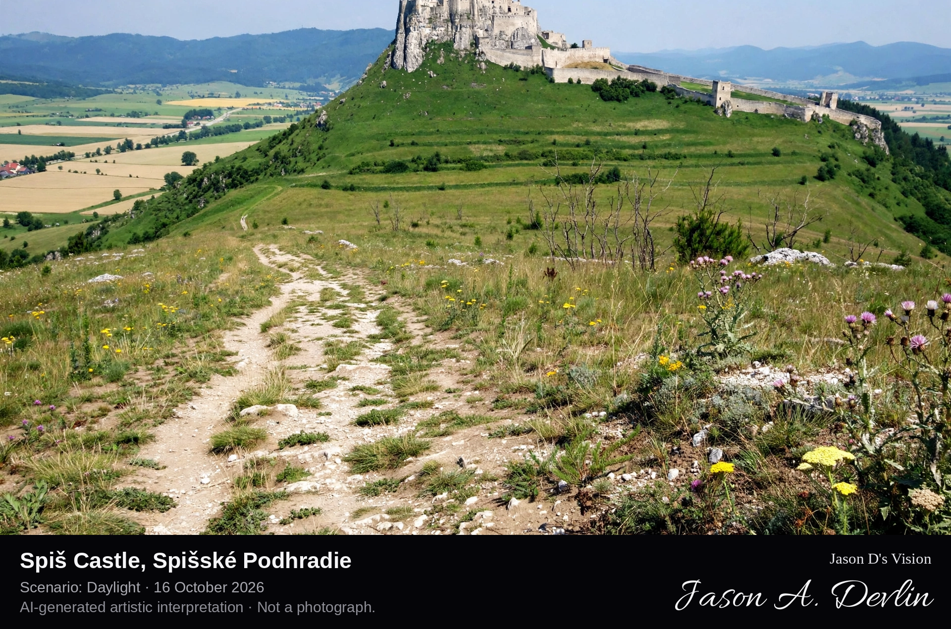 AI-generated artistic interpretation of Spiš Castle, Spišské Podhradie, Slovakia.