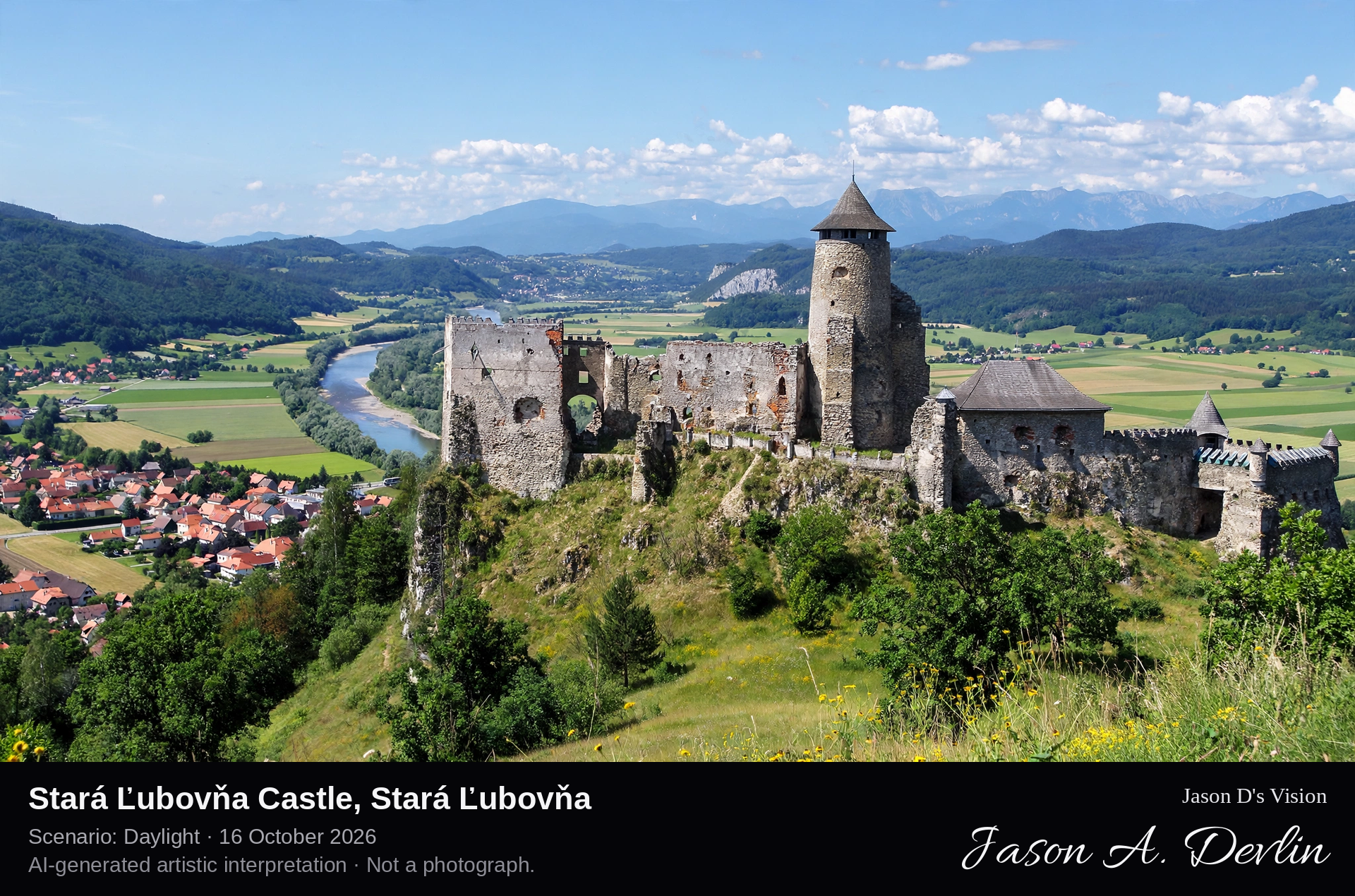 AI-generated artistic interpretation of Stará Ľubovňa Castle, Stará Ľubovňa, Slovakia.
