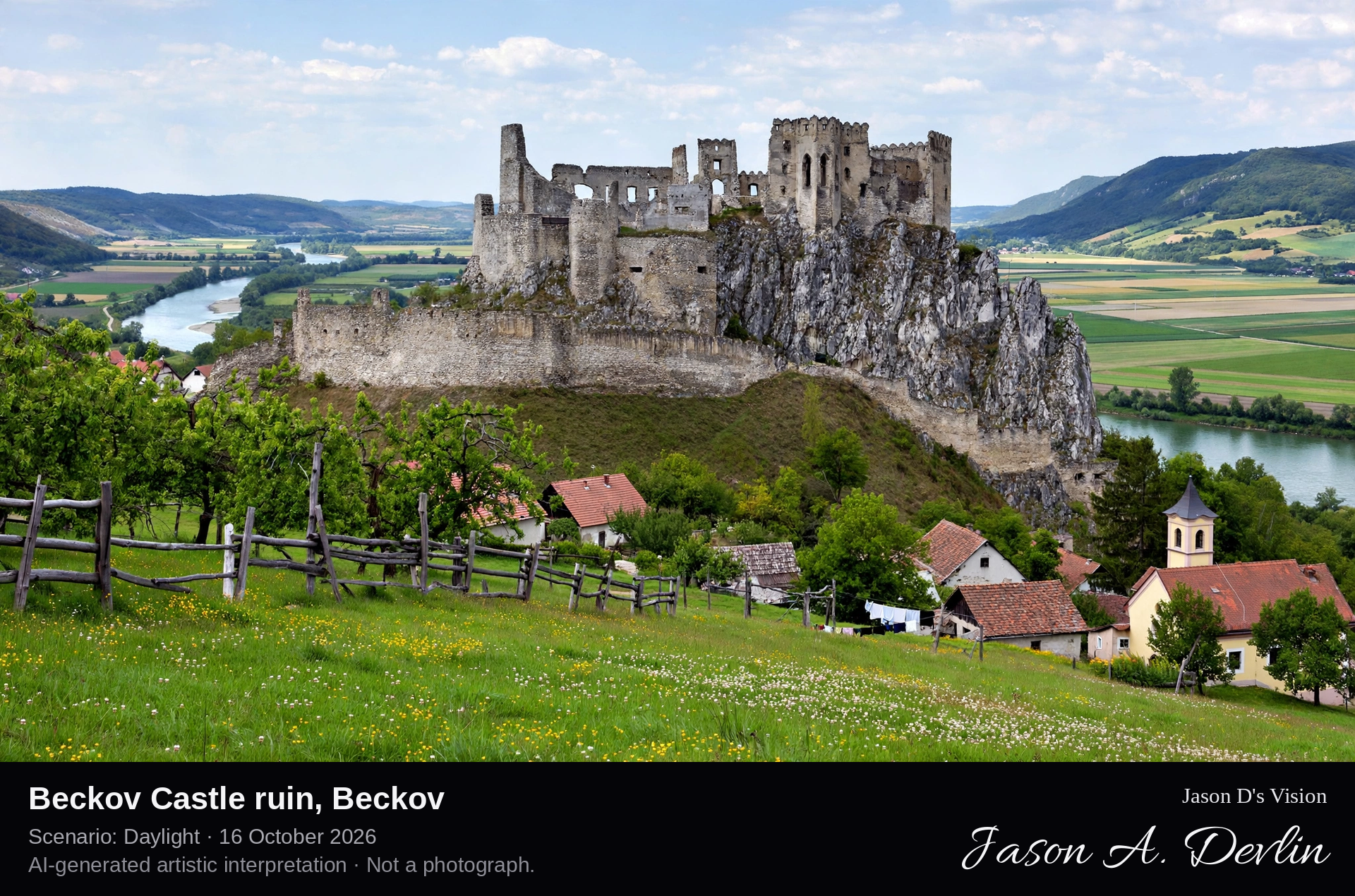 AI-generated artistic interpretation of Beckov Castle ruin, Beckov, Slovakia.