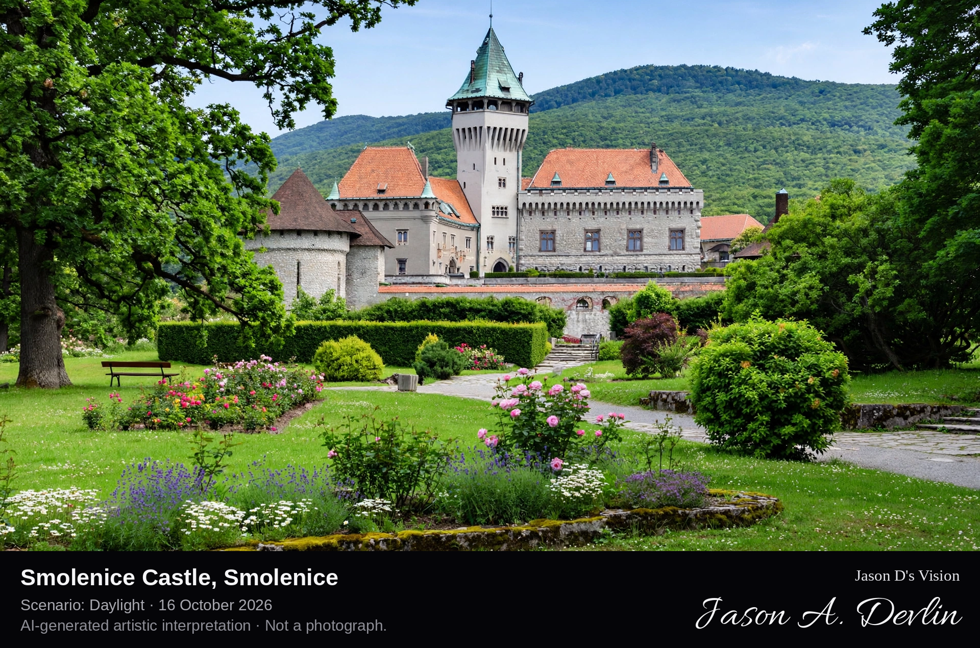 AI-generated artistic interpretation of Smolenice Castle, Smolenice, Slovakia.